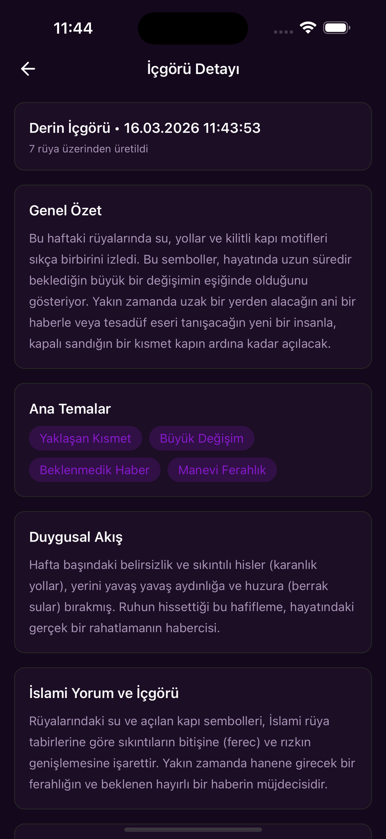 Duygu durumunu ve içgörüleri gösteren ekran